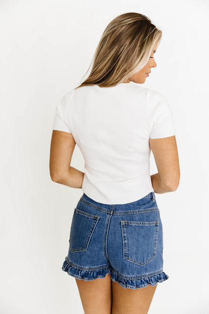 Jen Button Pleated Split Knit Top in Ivory