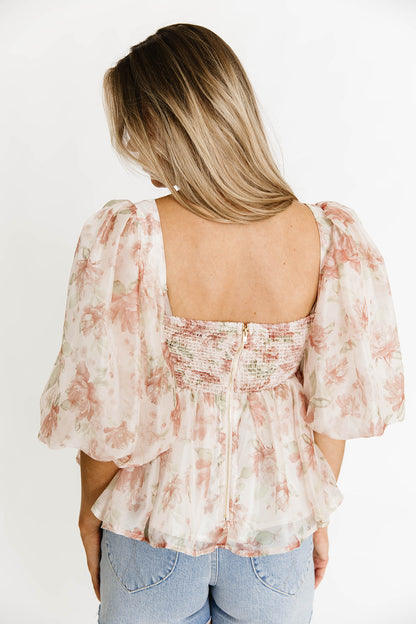 Saint Malo Floral Smocked Top in Peach