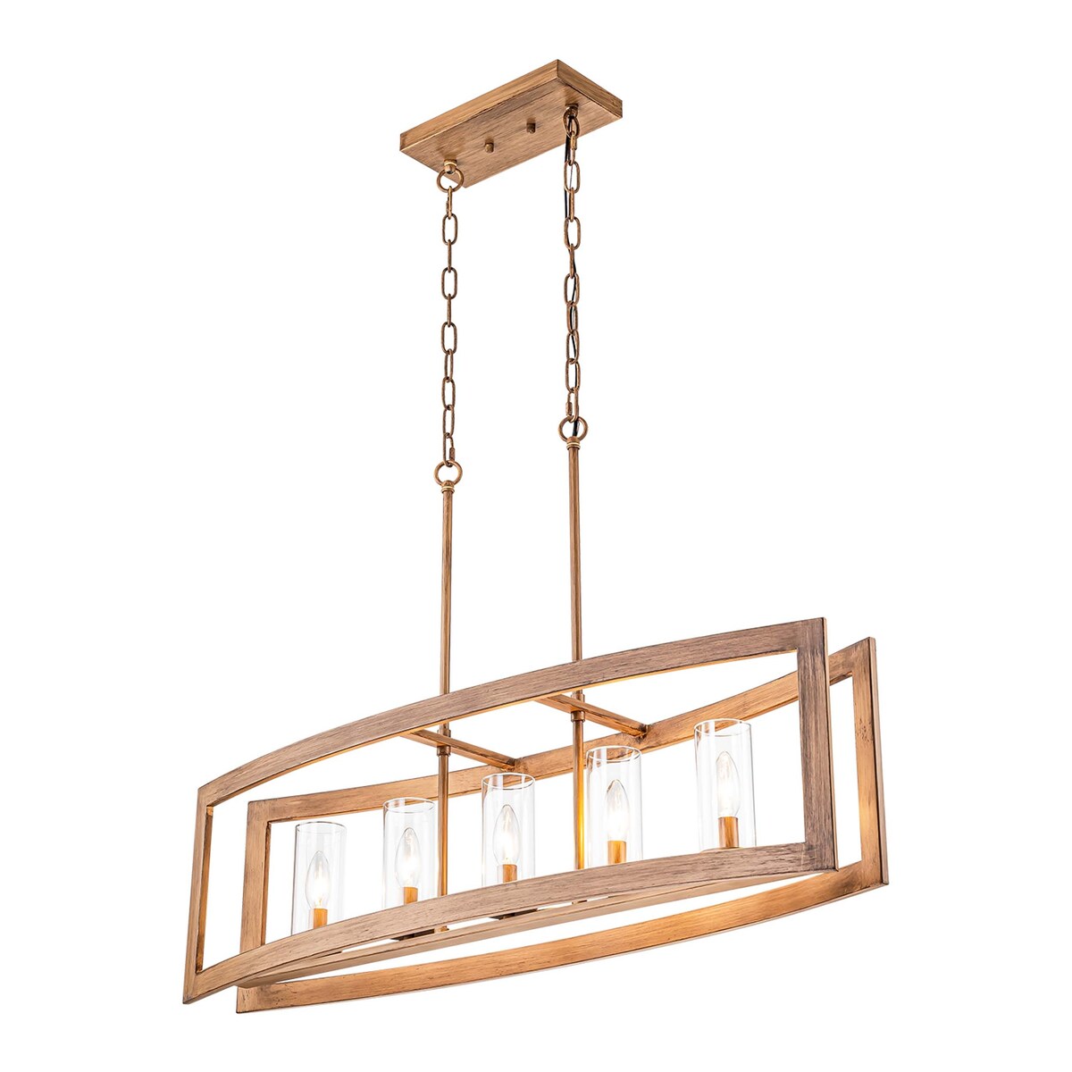 5-Light Mid-Century Modern Industrial Linear Kitchen Island Pendant Vintage Rectangle Glass Chandelier