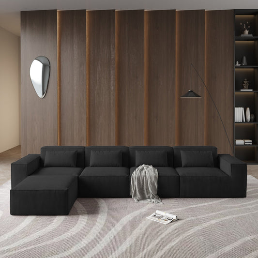 5-Seat L-Shape Modular Sectional Corduroy Sofa Multiple Cushions