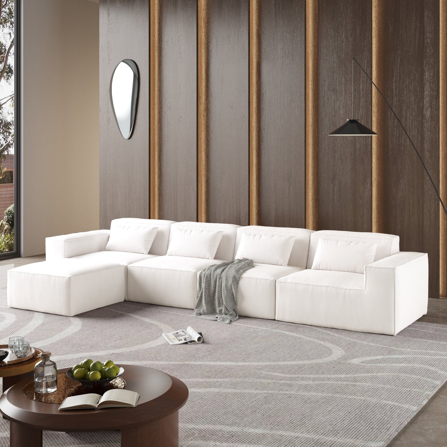 5-Seat L-Shape Modular Sectional Corduroy Sofa Multiple Cushions