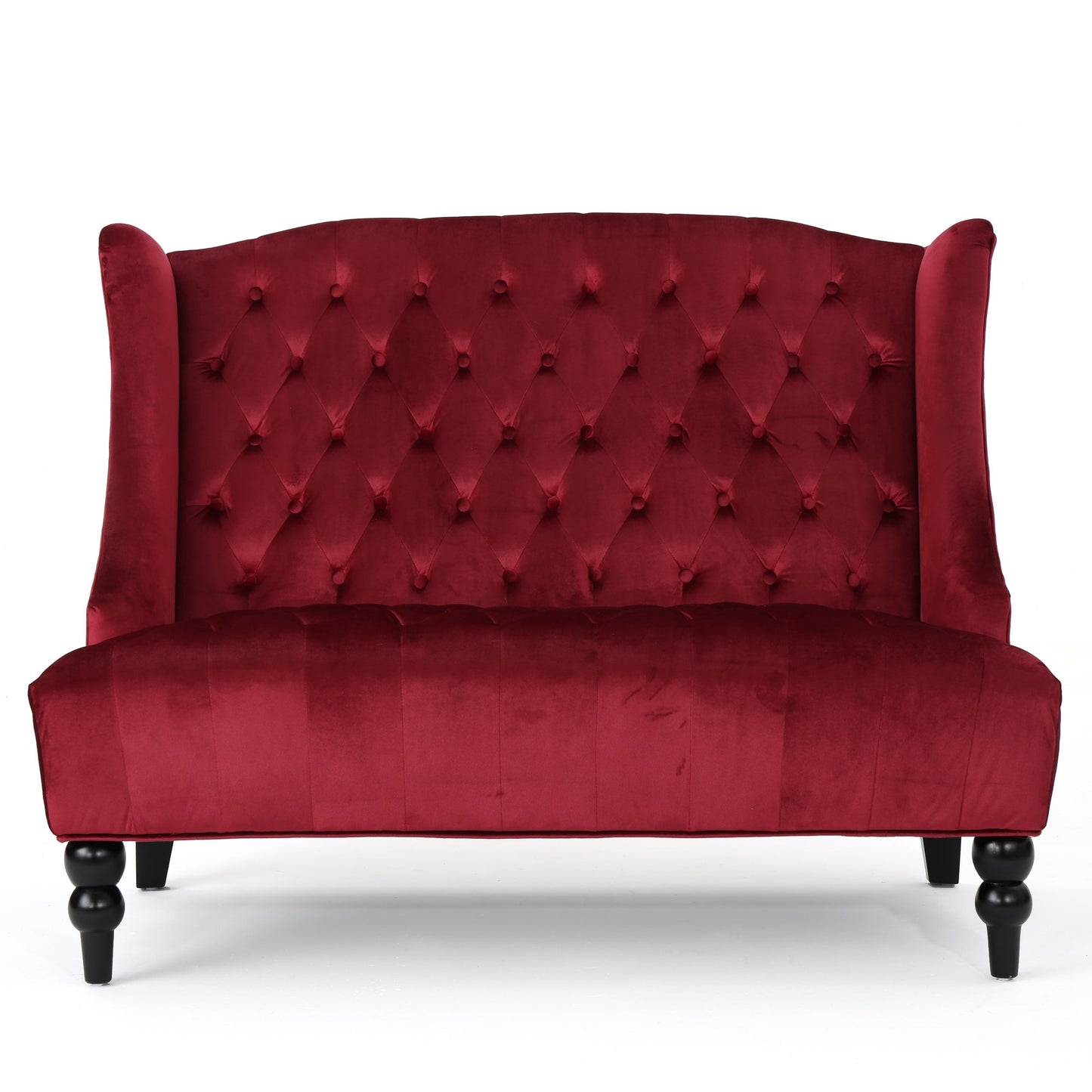 50.25 Velvet Button Tufted High Wingback Loveseat Sofa with Wood Legs for Living Room