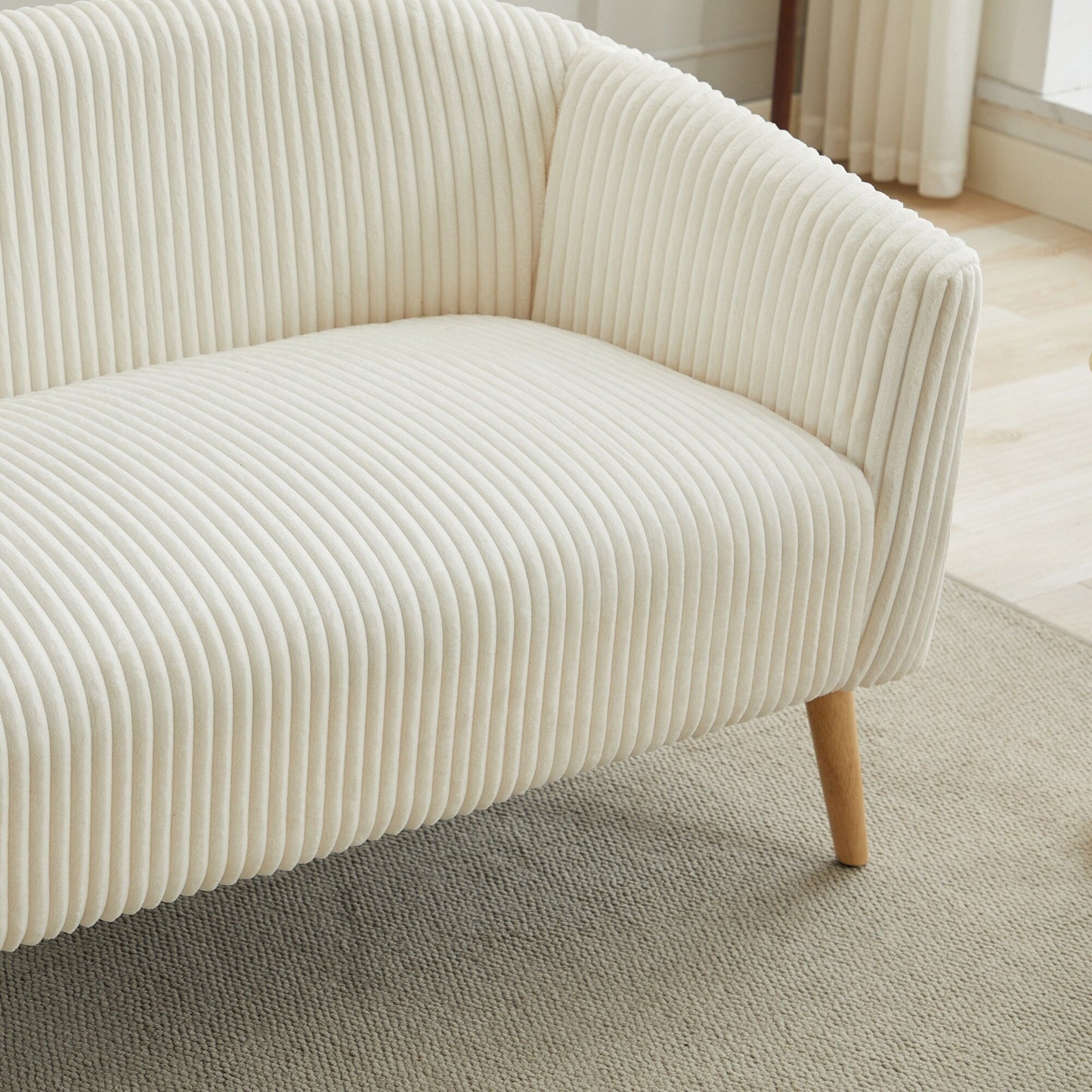 50.78 Modern Loveseat Couch Sofa, Corduroy Fabric Upholstered 2-Seat Sofa, Loveseat with Wooden Nature Legs