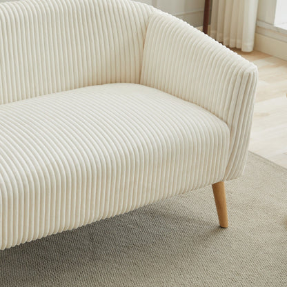 50.78 Modern Loveseat Couch Sofa, Corduroy Fabric Upholstered 2-Seat Sofa, Loveseat with Wooden Nature Legs