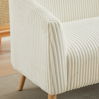 50.78 Modern Loveseat Couch Sofa, Corduroy Fabric Upholstered 2-Seat Sofa, Loveseat with Wooden Nature Legs
