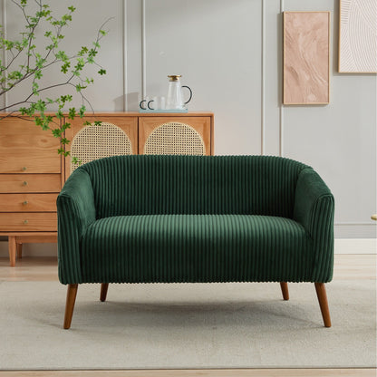 50.78 Modern Loveseat Couch Sofa, Corduroy Fabric Upholstered 2-Seat Sofa, Loveseat with Wooden Walnut Legs