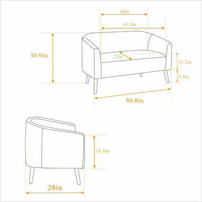 50.78 Modern Loveseat Couch Sofa, Corduroy Fabric Upholstered 2-Seat Sofa, Loveseat with Wooden Walnut Legs