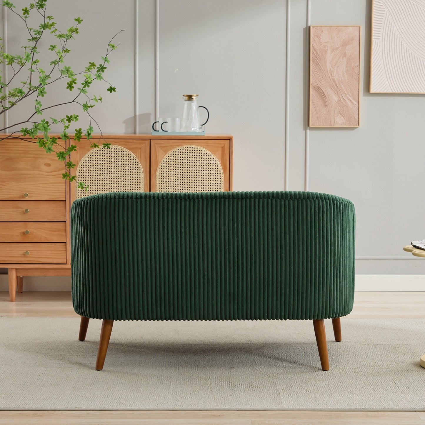 50.78 Modern Loveseat Couch Sofa, Corduroy Fabric Upholstered 2-Seat Sofa, Loveseat with Wooden Walnut Legs