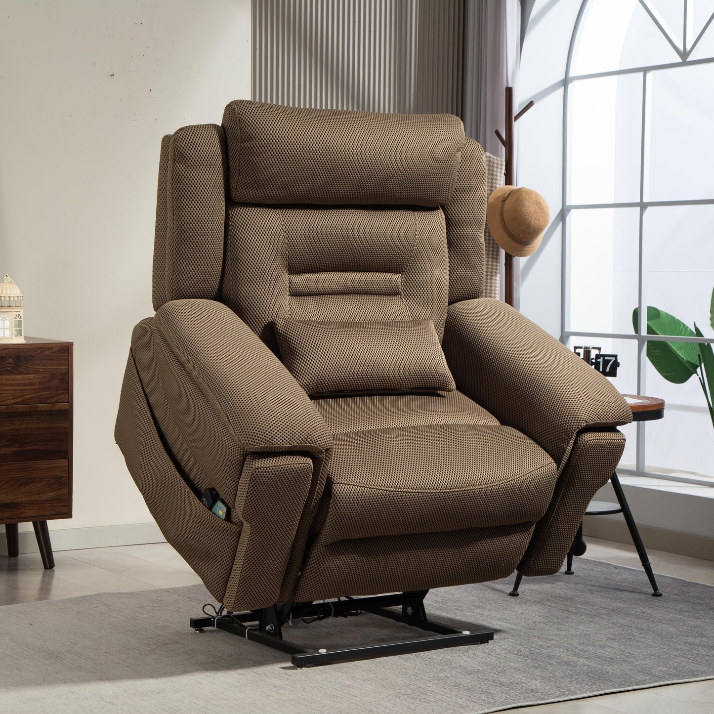 50'' Oversized Dual Motor Power Recliner Lift Chair with Massage and Heat，Mesh Fabric