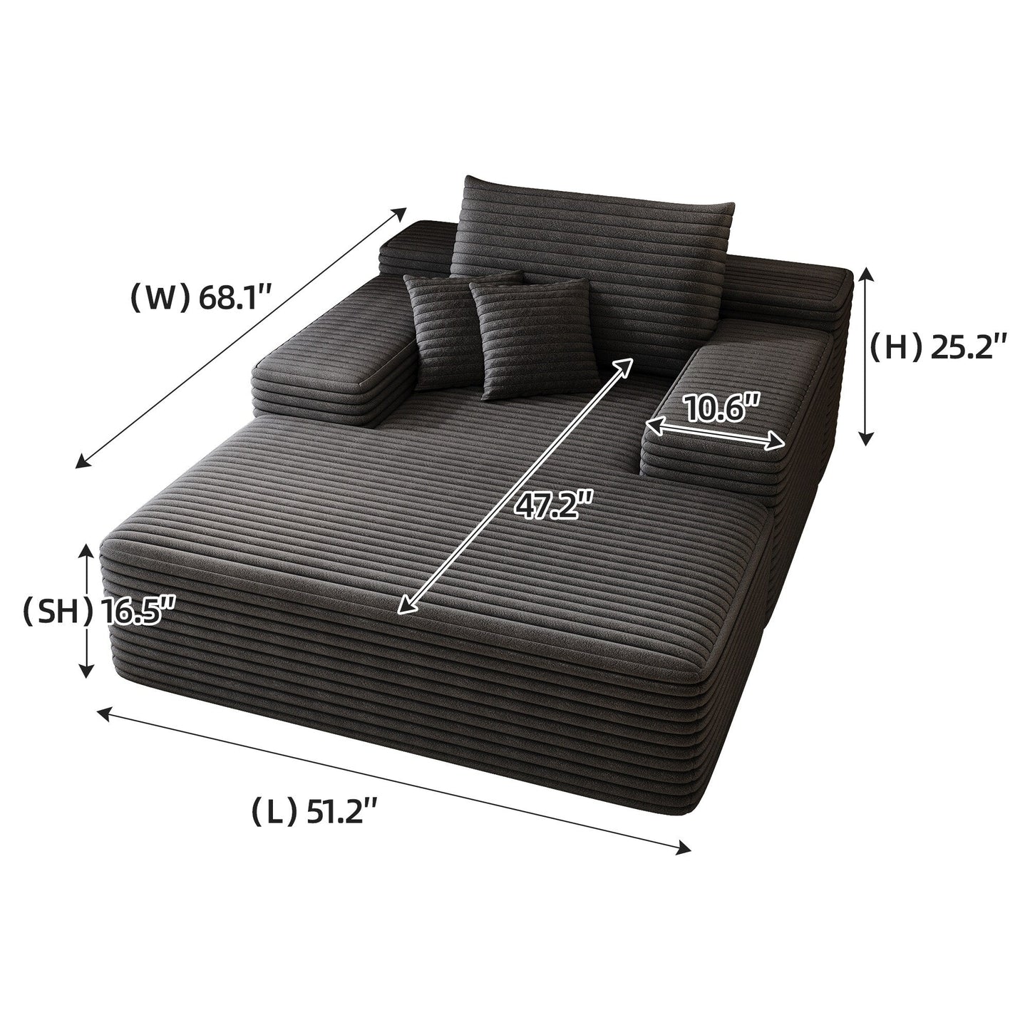 51.2 Corduroy 2-Seater Sofa - Cloud-Like Deep Seat, 600lb Capacity, No Assembly Required, with Ergonomic Pillows