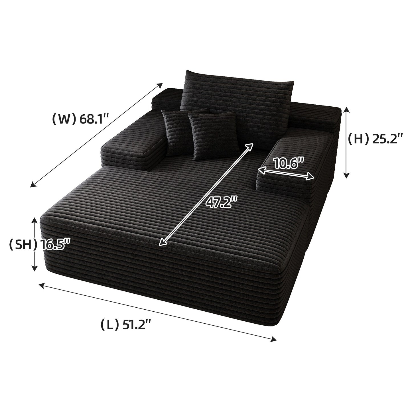 51.2 Corduroy 2-Seater Sofa - Cloud-Like Deep Seat, 600lb Capacity, No Assembly Required, with Ergonomic Pillows