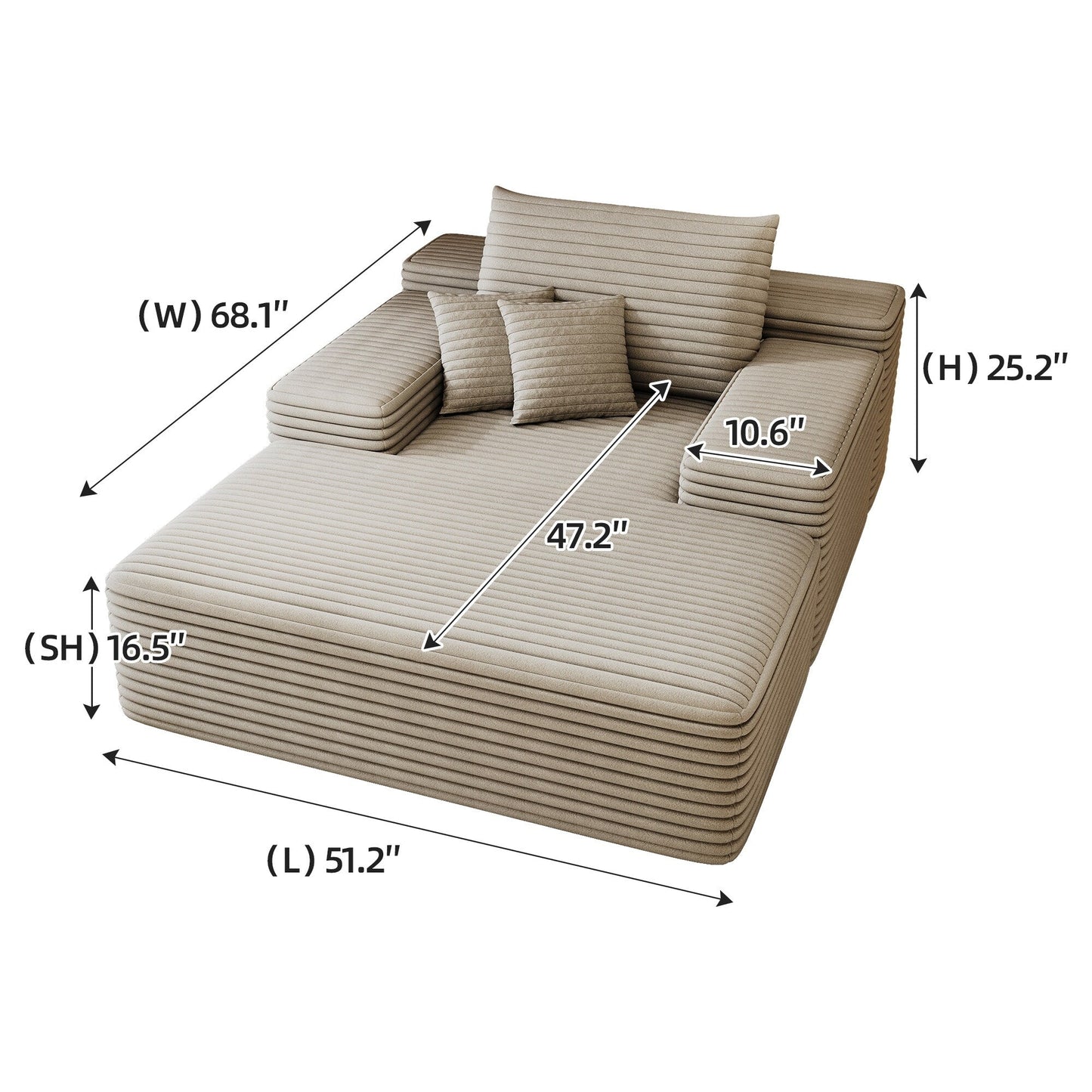 51.2 Corduroy 2-Seater Sofa - Cloud-Like Deep Seat, 600lb Capacity, No Assembly Required, with Ergonomic Pillows