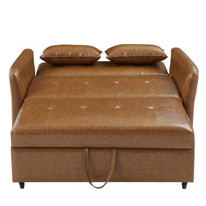51.57 PU Convertible Sleeper Sofa with 3 USB Ports, 400lb Capacity, and Pull-Out Bed Mechanism