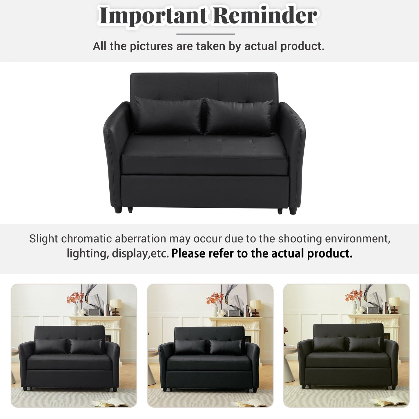 51.57 PU Convertible Sleeper Sofa with 3 USB Ports, 400lb Capacity, and Pull-Out Bed Mechanism