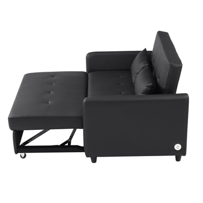 51.57 PU Convertible Sleeper Sofa with 3 USB Ports, 400lb Capacity, and Pull-Out Bed Mechanism