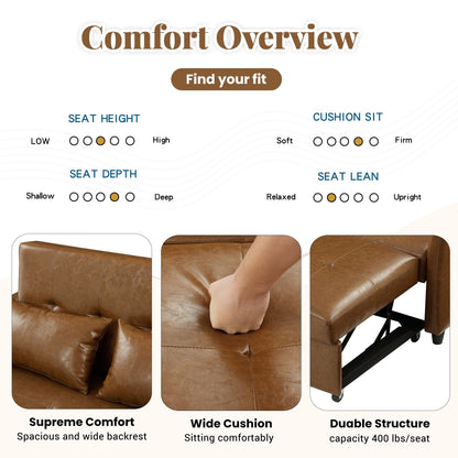 51.57 PU Convertible Sleeper Sofa with 3 USB Ports, 400lb Capacity, and Pull-Out Bed Mechanism