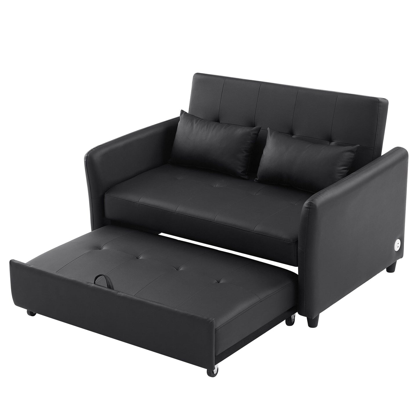 51.57 PU Convertible Sleeper Sofa with 3 USB Ports, 400lb Capacity, and Pull-Out Bed Mechanism