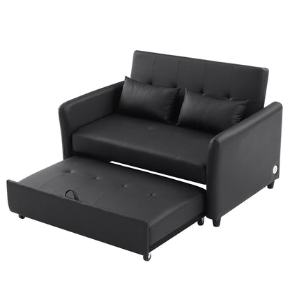51.57 PU Convertible Sleeper Sofa with 3 USB Ports, 400lb Capacity, and Pull-Out Bed Mechanism