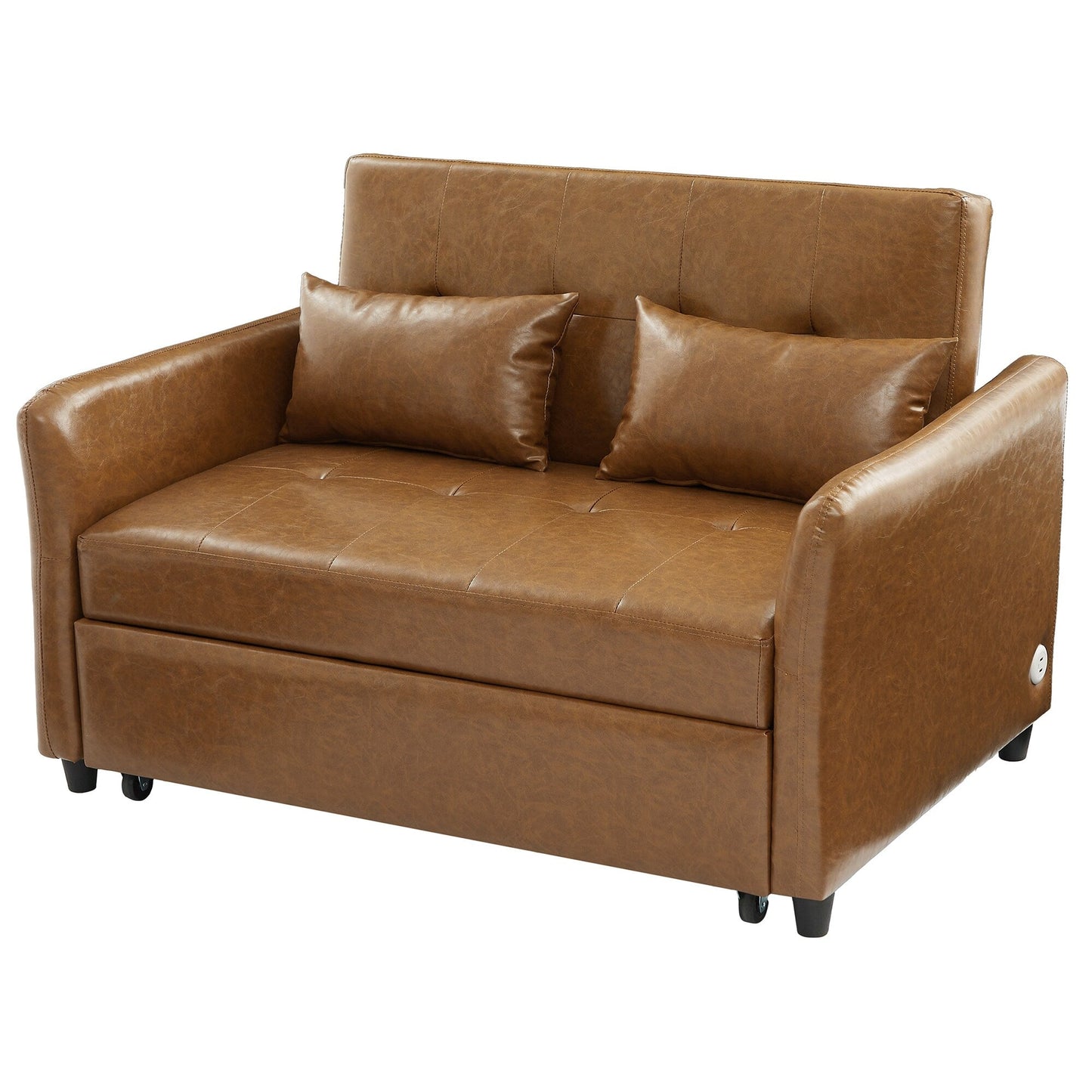 51.57 PU Convertible Sleeper Sofa with 3 USB Ports, 400lb Capacity, and Pull-Out Bed Mechanism