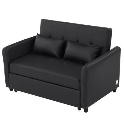 51.57 PU Convertible Sleeper Sofa with 3 USB Ports, 400lb Capacity, and Pull-Out Bed Mechanism