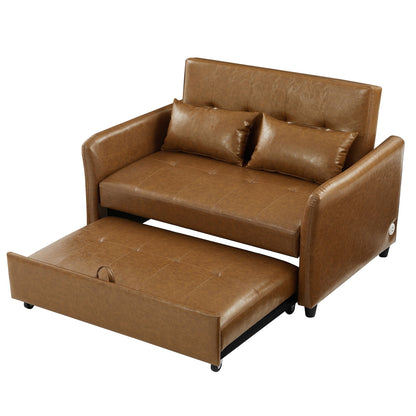51.57 PU Convertible Sleeper Sofa with 3 USB Ports, 400lb Capacity, and Pull-Out Bed Mechanism