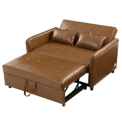 51.57 PU Convertible Sleeper Sofa with 3 USB Ports, 400lb Capacity, and Pull-Out Bed Mechanism