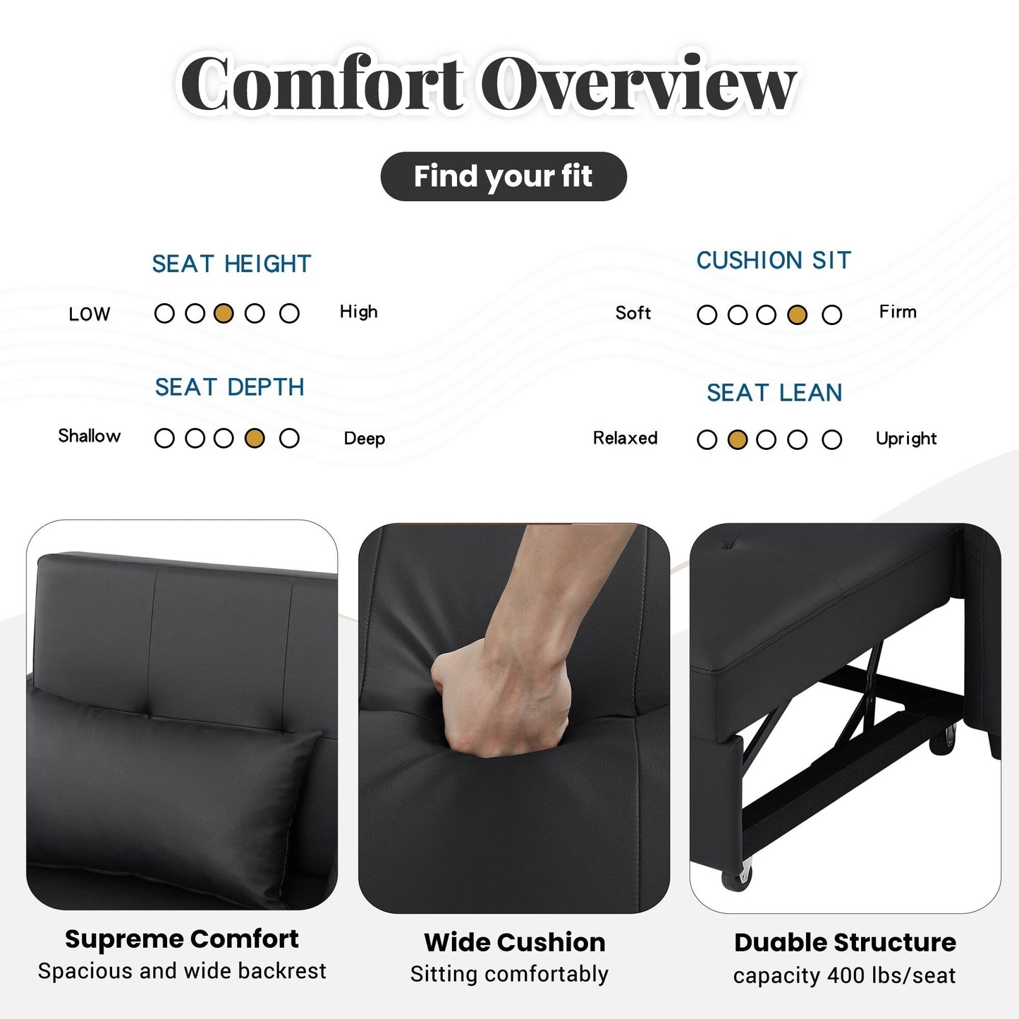 51.57 PU Convertible Sleeper Sofa with 3 USB Ports, 400lb Capacity, and Pull-Out Bed Mechanism