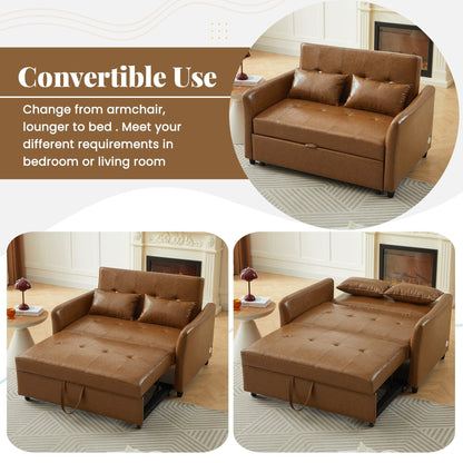 51.57 PU Convertible Sleeper Sofa with 3 USB Ports, 400lb Capacity, and Pull-Out Bed Mechanism