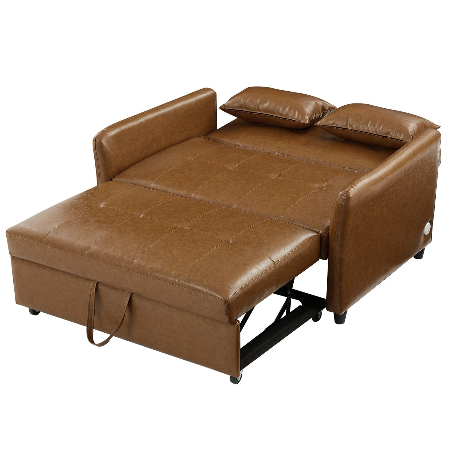 51.57 PU Convertible Sleeper Sofa with 3 USB Ports, 400lb Capacity, and Pull-Out Bed Mechanism