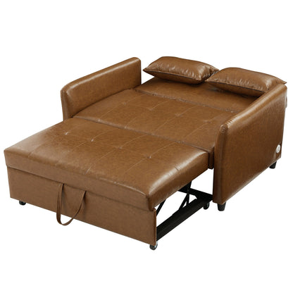 51.57 PU Convertible Sleeper Sofa with 3 USB Ports, 400lb Capacity, and Pull-Out Bed Mechanism
