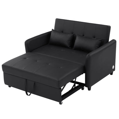 51.57 PU Convertible Sleeper Sofa with 3 USB Ports, 400lb Capacity, and Pull-Out Bed Mechanism
