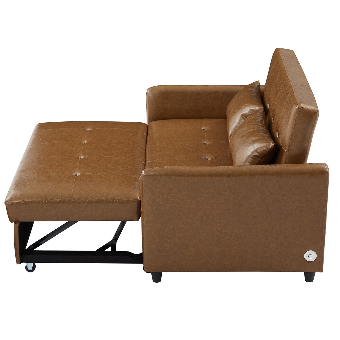 51.57 PU Convertible Sleeper Sofa with 3 USB Ports, 400lb Capacity, and Pull-Out Bed Mechanism