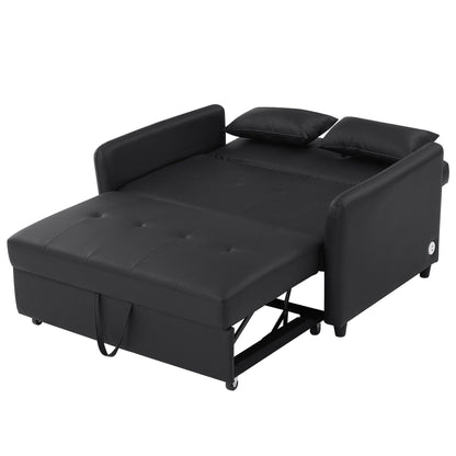 51.57 PU Convertible Sleeper Sofa with 3 USB Ports, 400lb Capacity, and Pull-Out Bed Mechanism