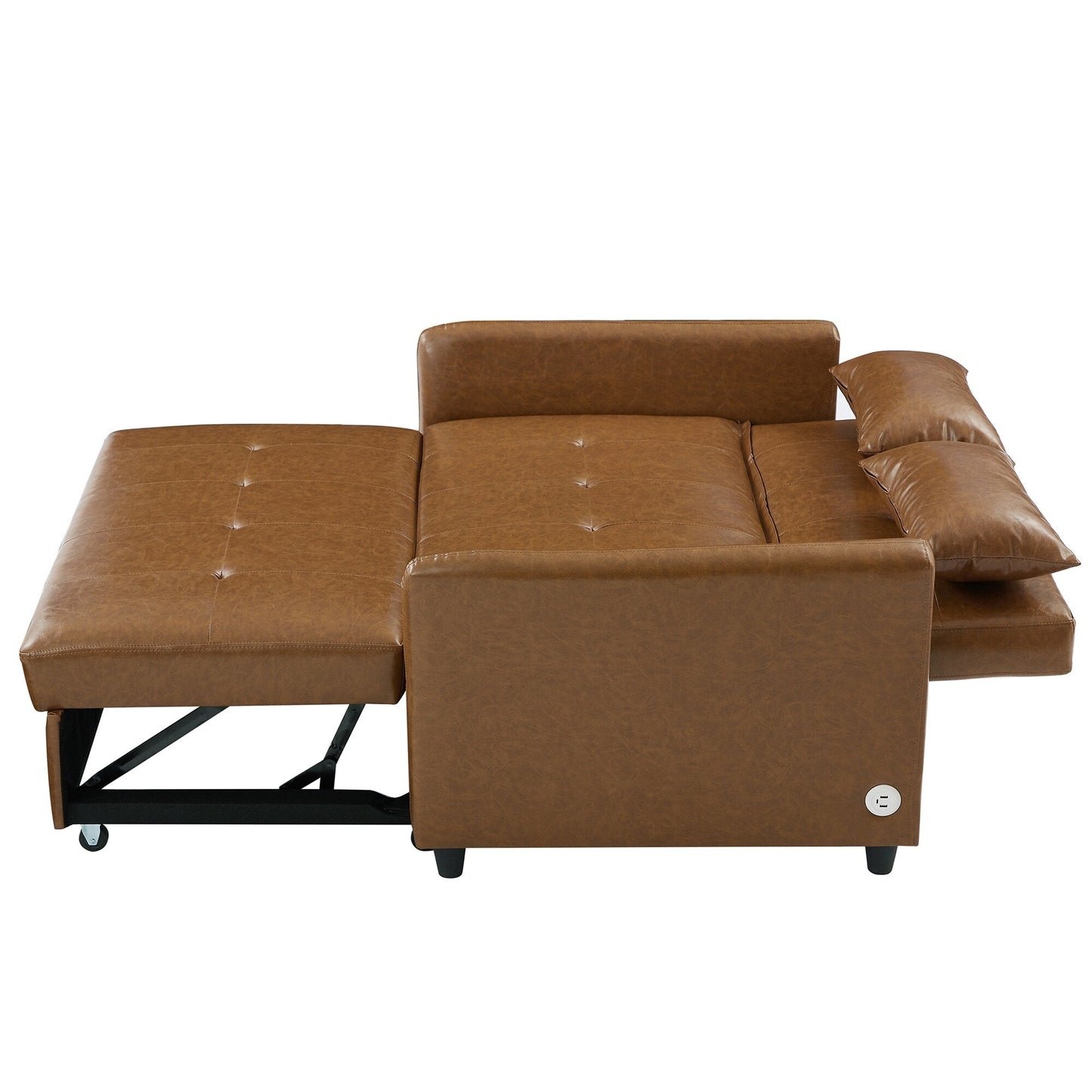 51.57 PU Convertible Sleeper Sofa with 3 USB Ports, 400lb Capacity, and Pull-Out Bed Mechanism