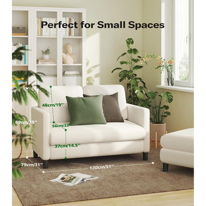 51 Comfy Teddy Loveseat Sofa for Small Spaces - All-Wood Frame, Tool-Free Setup Couch for Bedroom & Living Room, Beige