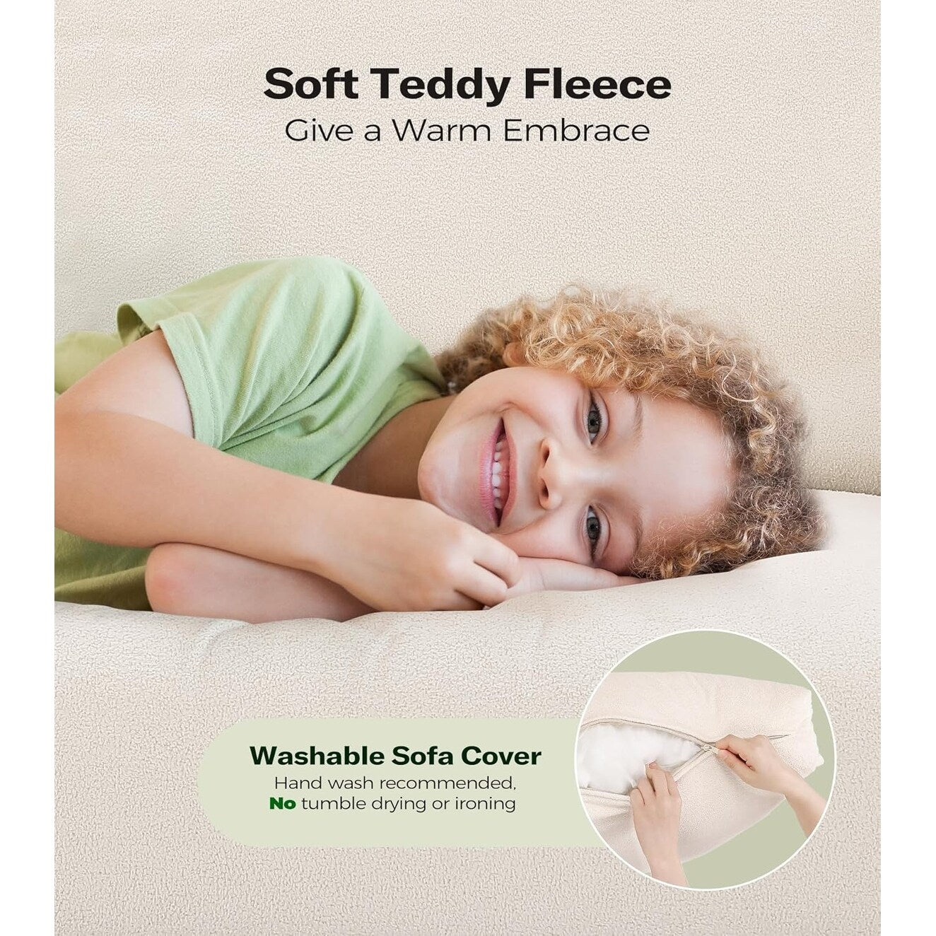 51 Comfy Teddy Loveseat Sofa for Small Spaces - All-Wood Frame, Tool-Free Setup Couch for Bedroom & Living Room, Beige