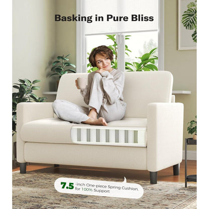 51 Comfy Teddy Loveseat Sofa for Small Spaces - All-Wood Frame, Tool-Free Setup Couch for Bedroom & Living Room, Beige