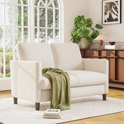 51 Comfy Teddy Loveseat Sofa for Small Spaces - All-Wood Frame, Tool-Free Setup Couch for Bedroom & Living Room, Beige