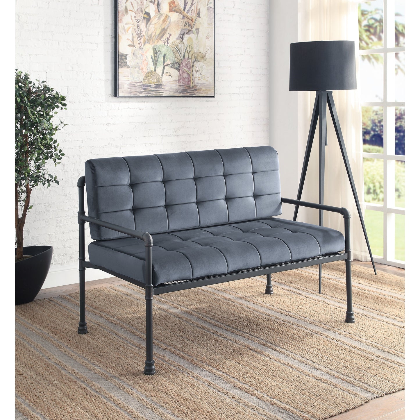 51 Velvet Button Tufted Loveseat Sofa with Memory Foam Seat Cushion for Living Room