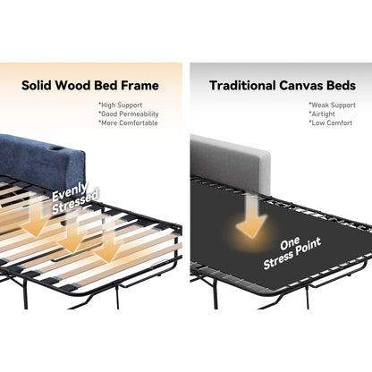 52.36 Plywood 2-Seater Sleeper Sofa with Memory Foam Topper - Solid Wood Slat Bed Frame and Cup Holders