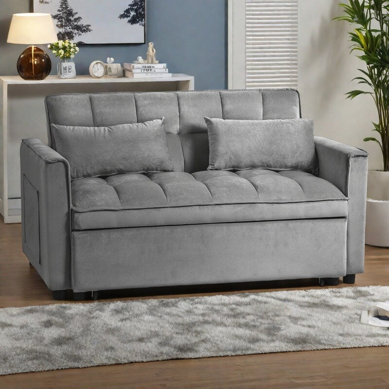 52.75 Velvet Convertible Sleeper Sofa with 3-Position Backrest and Pull-Out Bed