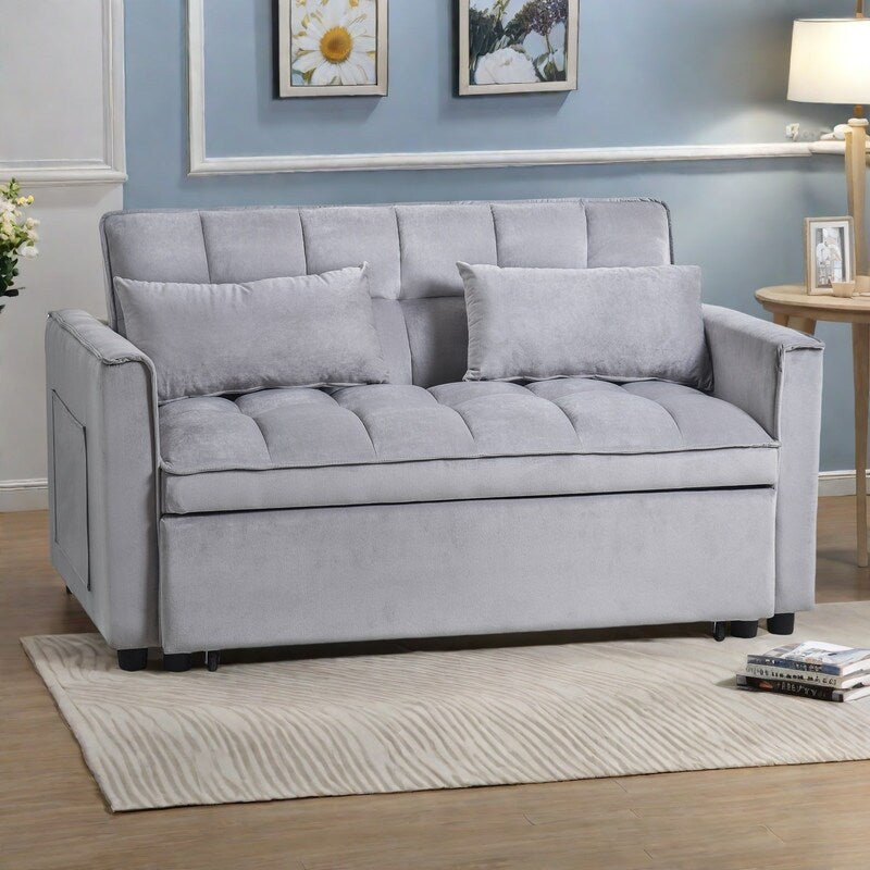 52.75 Velvet Convertible Sleeper Sofa with 3-Position Backrest and Pull-Out Bed