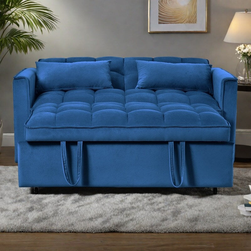 52.75 Velvet Convertible Sleeper Sofa with 3-Position Backrest and Pull-Out Bed