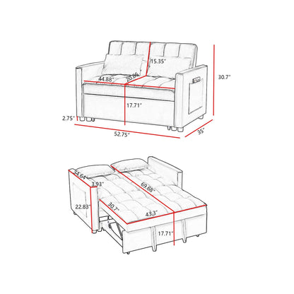 52.75 Velvet Modern 4-Seater Sleeper Sofa with Adjustable Backrest