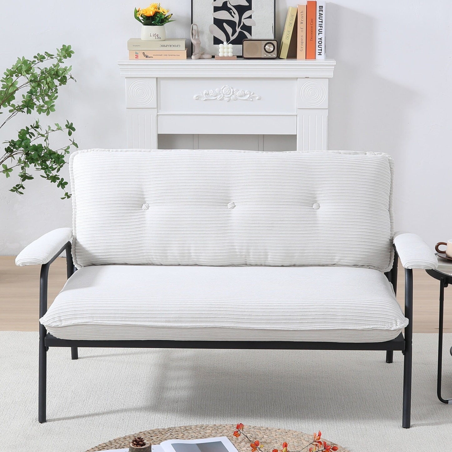 53 Inch Beige 2-Seater Sofa with Metal Frame for Small Spaces Polyester Blend Compact Modern Apartment Furniture