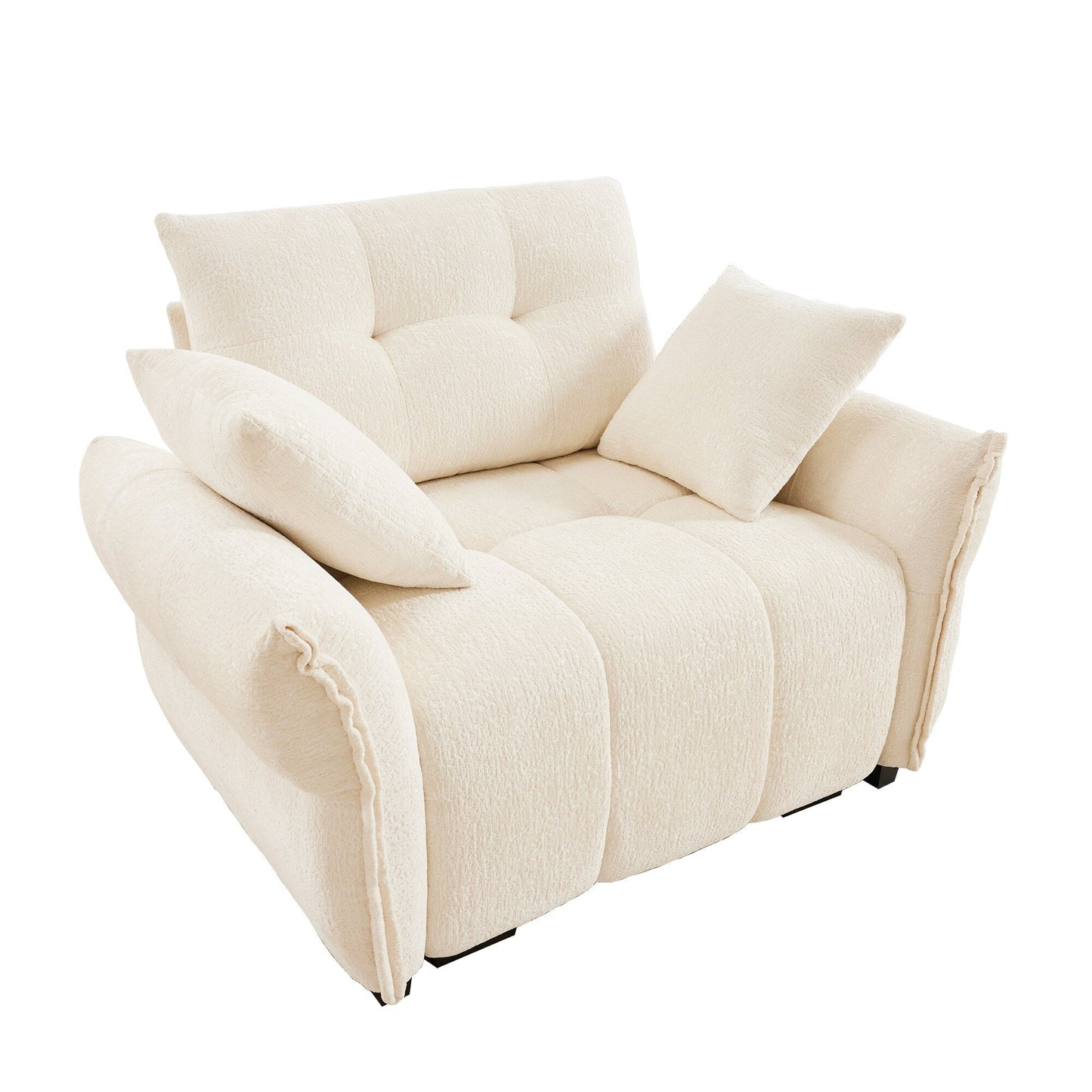 53.94 Chenille 1-Seater Sofa with High-Resilience Support Cushions and Throw Pillows