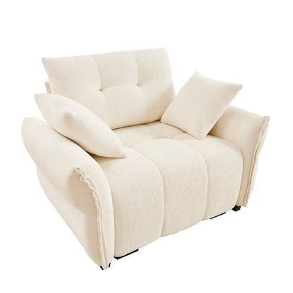 53.94 Chenille 1-Seater Sofa with High-Resilience Support Cushions and Throw Pillows