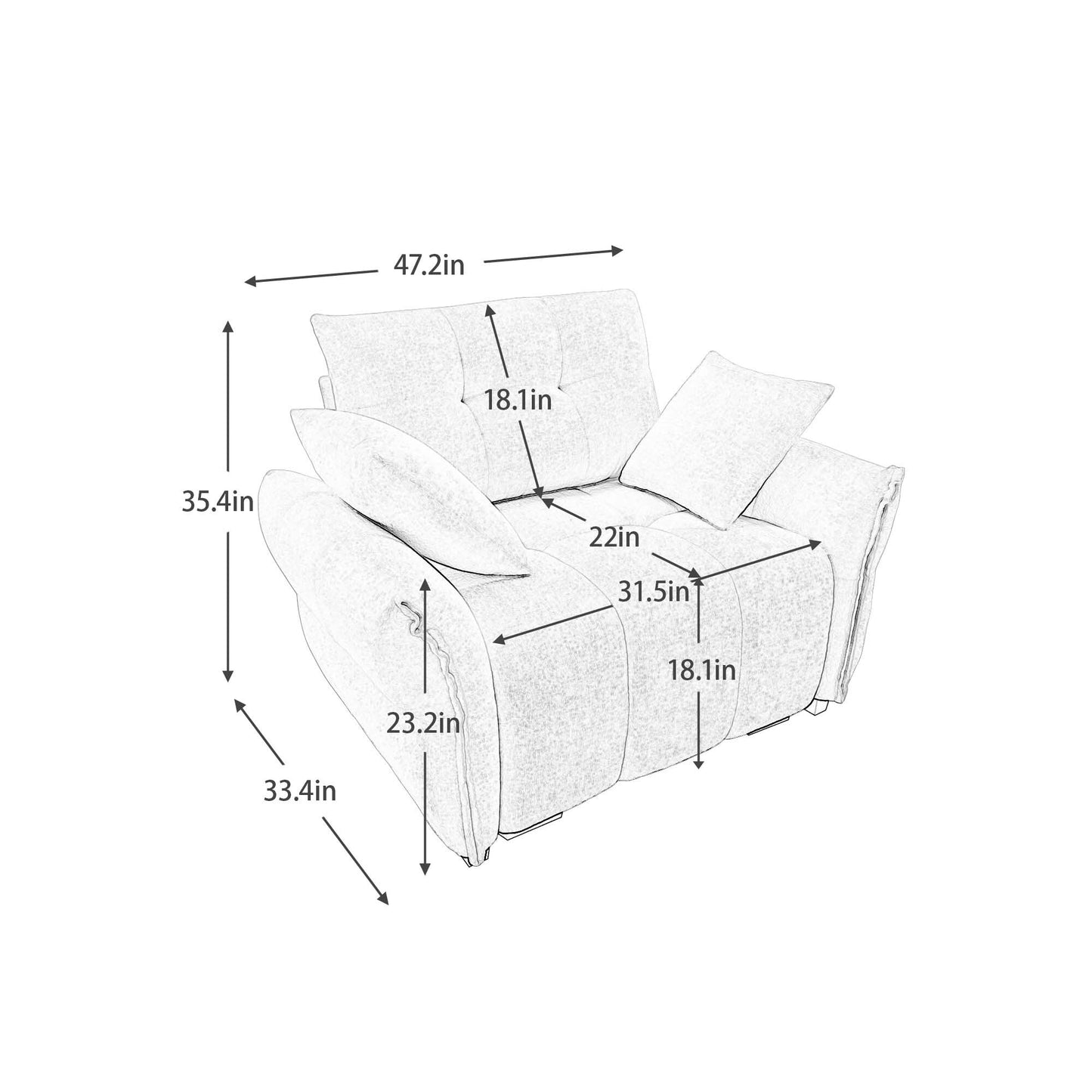 53.94 Chenille 1-Seater Sofa with High-Resilience Support Cushions and Throw Pillows
