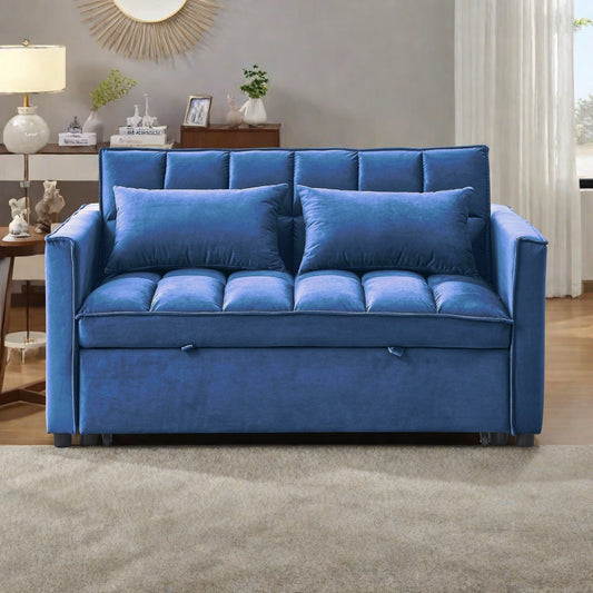 53.94 Velvet 2-Seater Sleeper Sofa with 3-Position Adjustable Backrest and Two Side Pockets