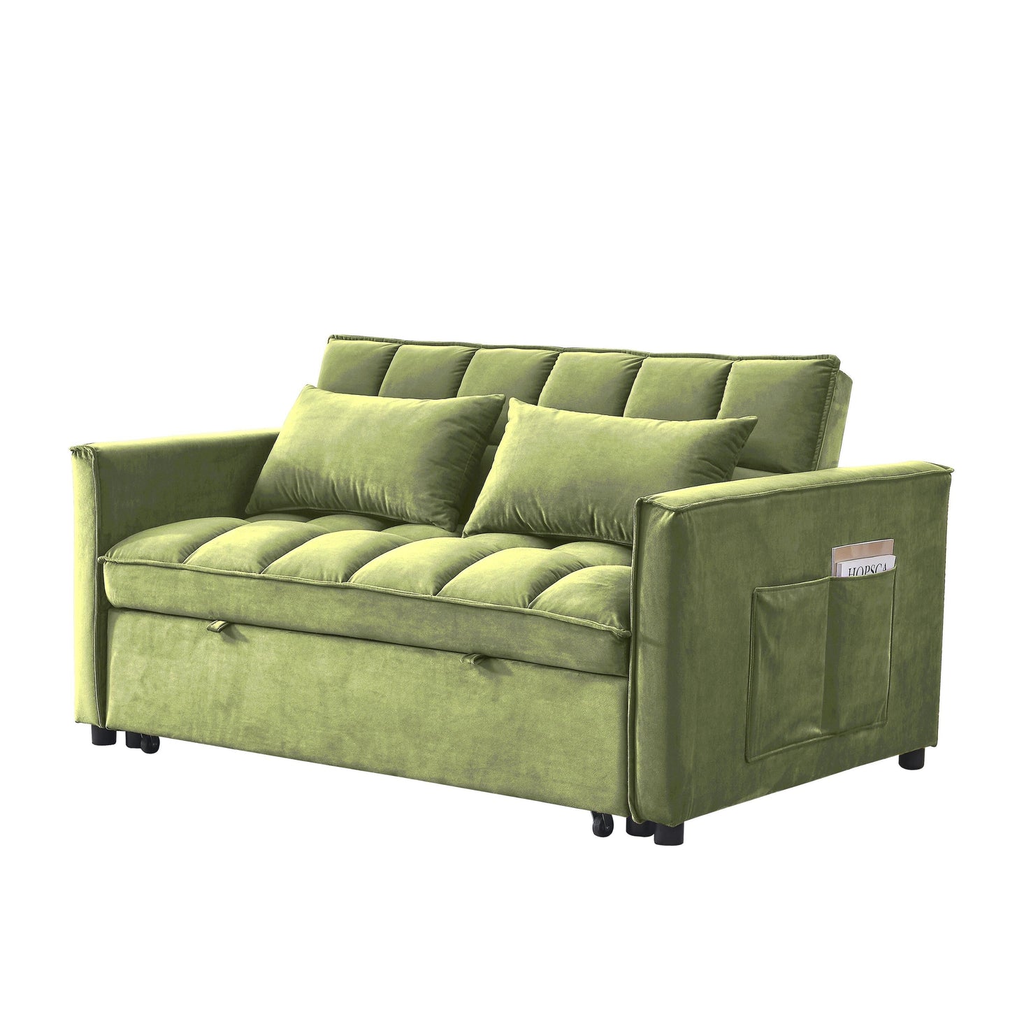 53.94 Velvet 2-Seater Sleeper Sofa with 3-Position Adjustable Backrest and Two Side Pockets